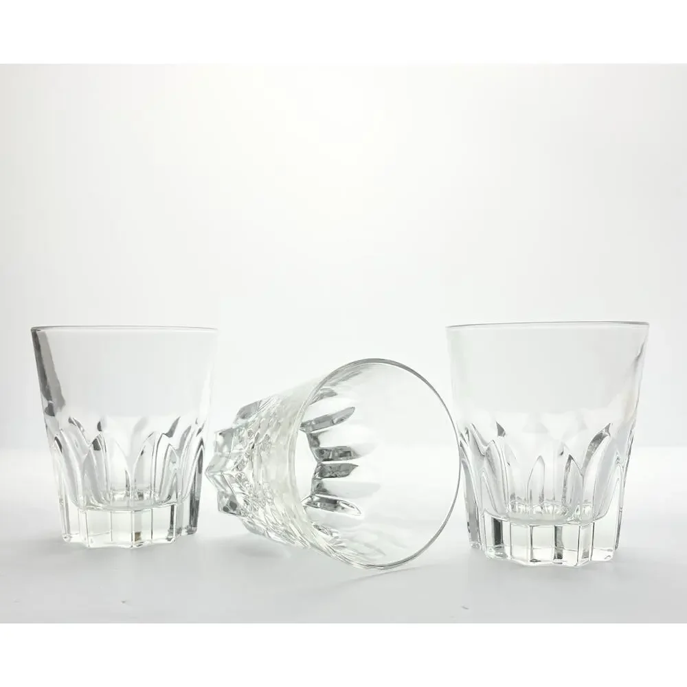 1980s Vintage Italian 3 Tumbler Old Fashioned Cocktail Glasses 4” 10oz Barware